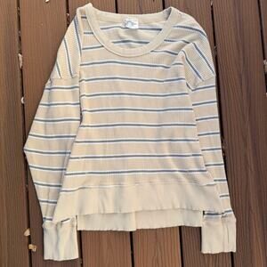 Aerie Waffle Knit Long Sleeve | Tan Striped | Size M
